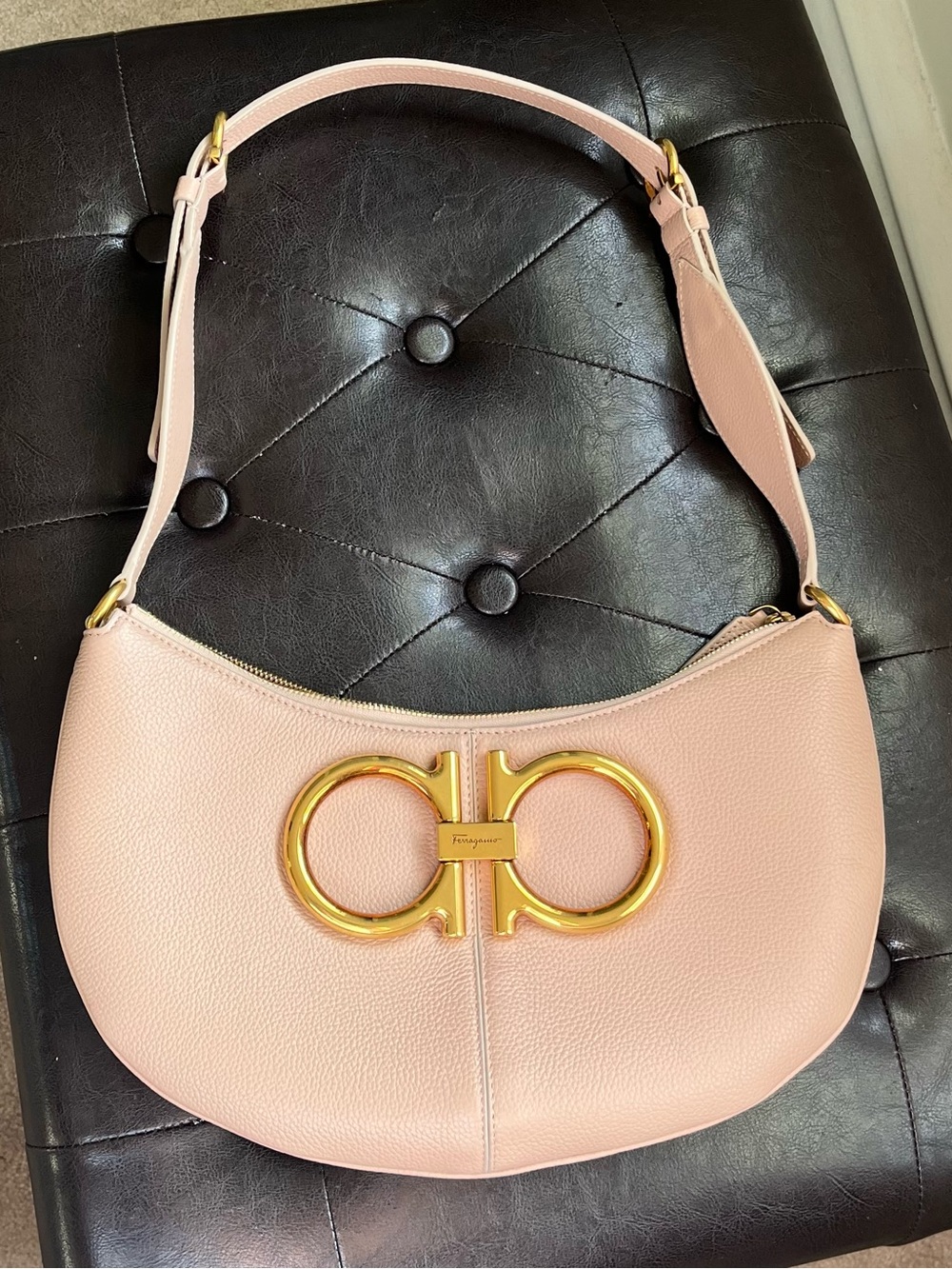 Salvatore Ferragamo Leather Shoulder Bag with Gold Gancini- Worn only twice